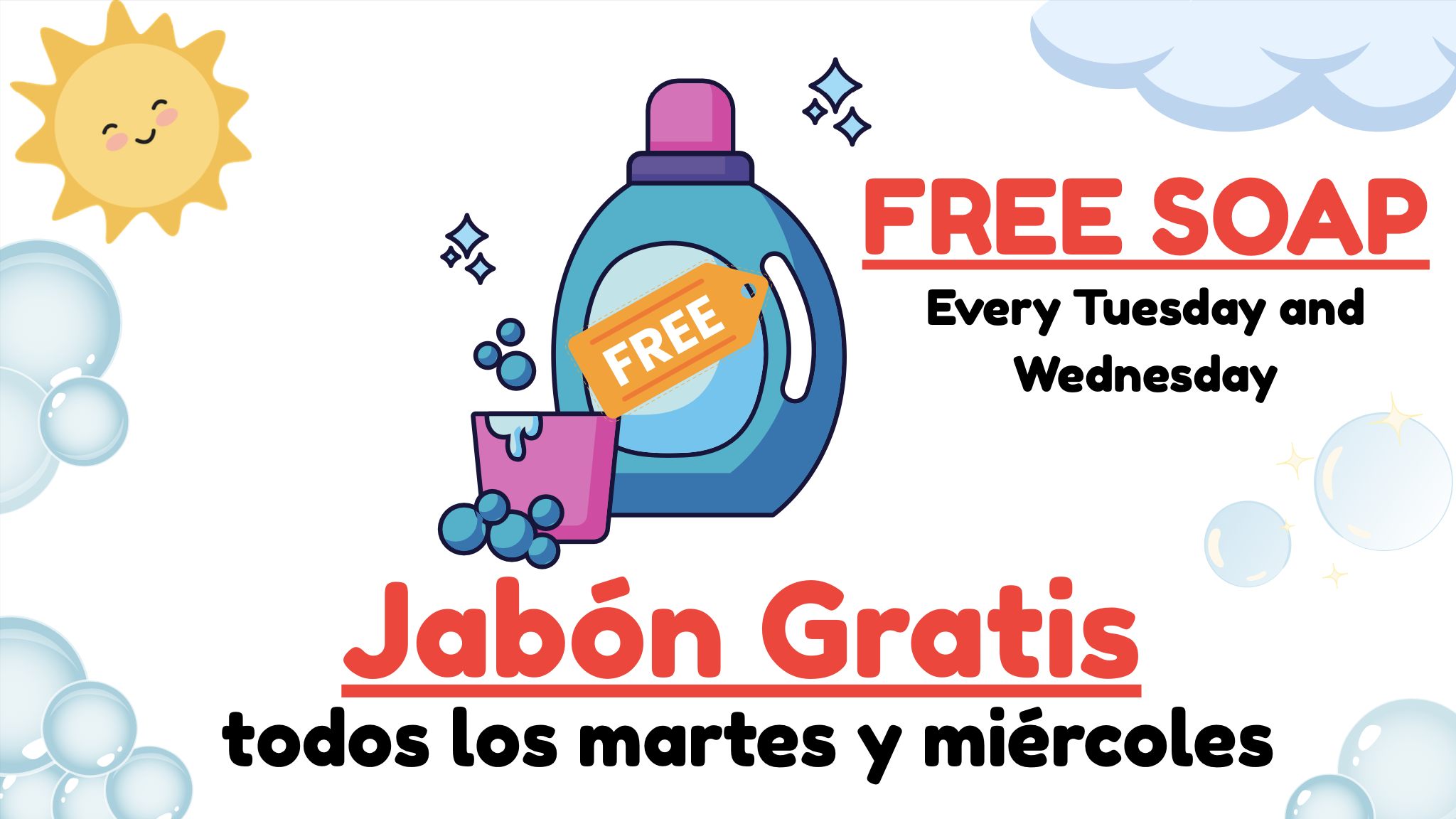 Free soap promotion for Tuesday and Wednesday